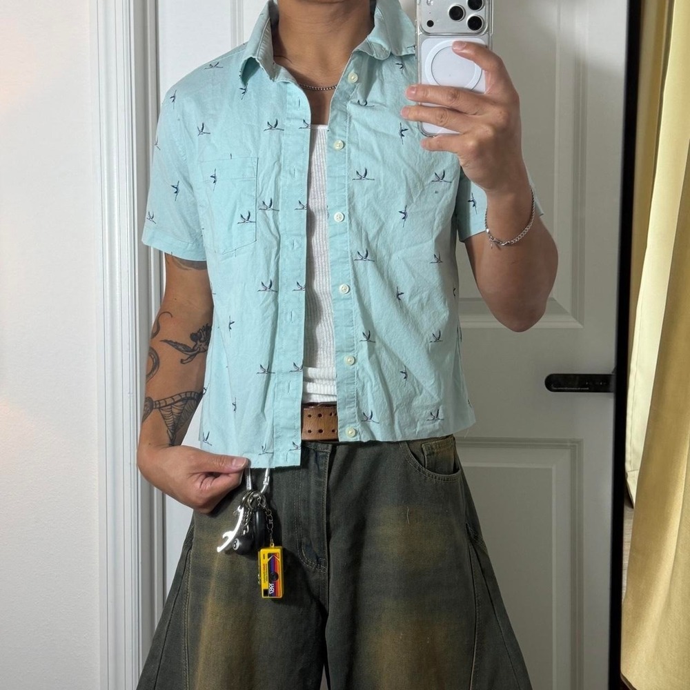 y2k picnic vintage cropped button up plaid shirt PL03